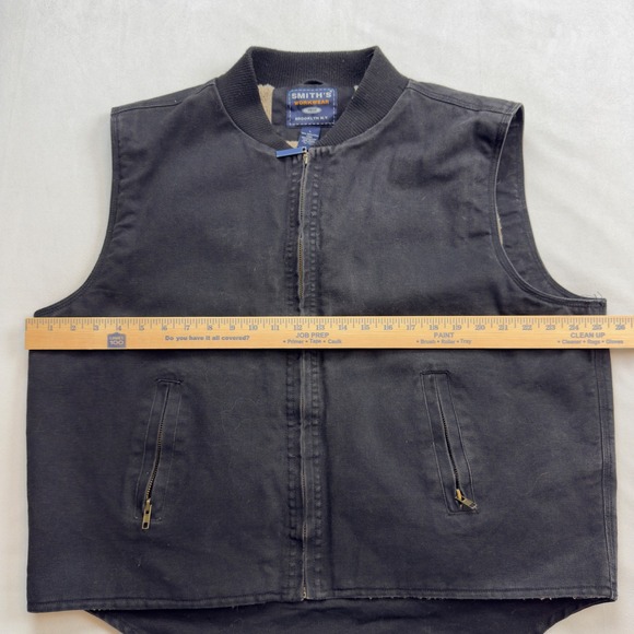Smiths Workwear Men's Large Sherpa Lined Canvas Vest Black Bomber Style Pockets - Picture 3 of 5